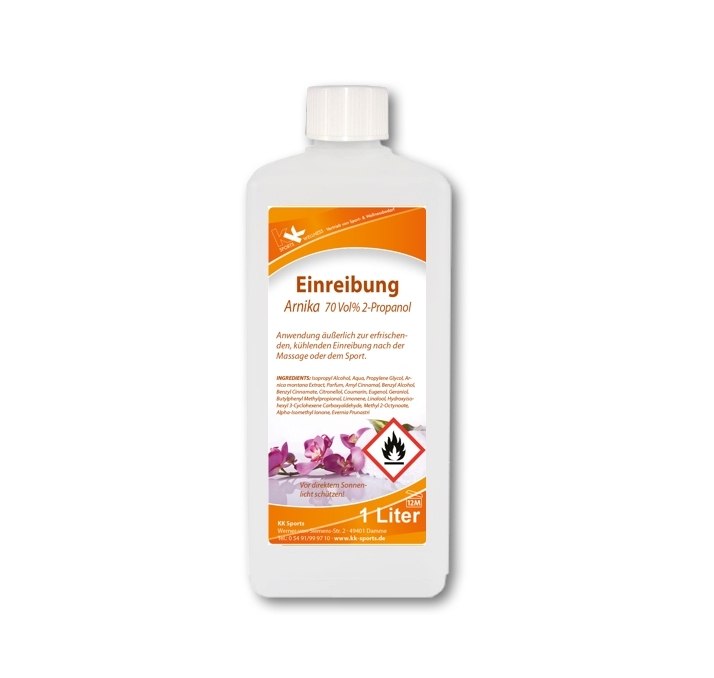 KK Einreibung Arnika (70 Vol.%) 1 Liter Flasche KK Einreibung Arnika (70 Vol.%) 1 Liter Flasche