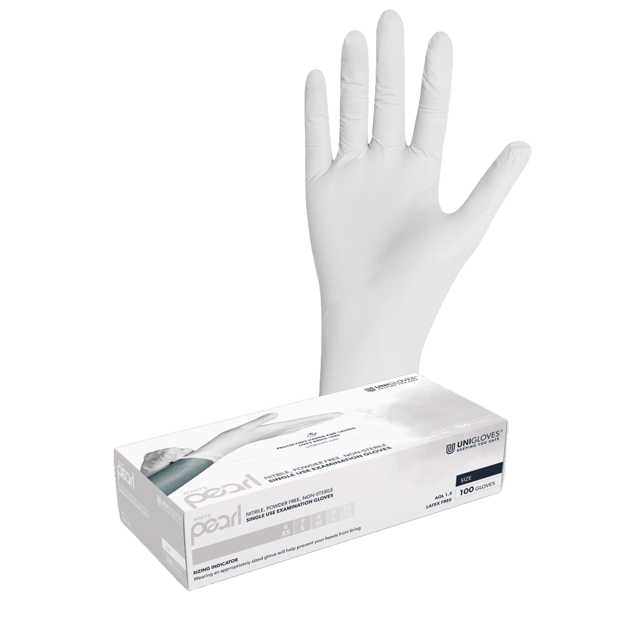 Unigloves WHITE PEARL Nitrilhandschuhe 8-9 Large 100 Stück/Box Unigloves WHITE PEARL Nitrilhandschuhe 8-9 Large 100 Stück/Box