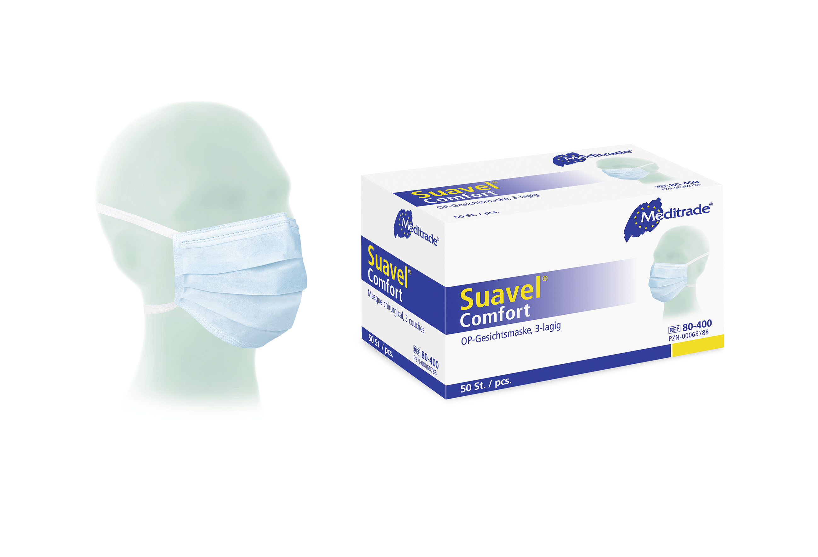 Suavel Comfort | OP-Mundschutz | 3-Lagig | Blau | 50 Stück/Packung Suavel Comfort | OP-Mundschutz | 3-Lagig | Blau | 50 Stück/Packung