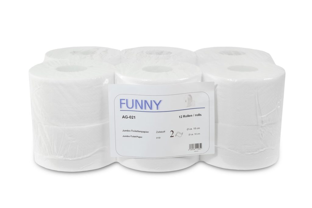 Jumbo Toilettenpapier | Weiß | ca. Ø 18 cm | 2-lagig | 12 Rollen/Beutel | AG-021 Jumbo Toilettenpapier | Weiß | ca. Ø 18 cm | 2-lagig | 12 Rollen/Beutel | AG-021