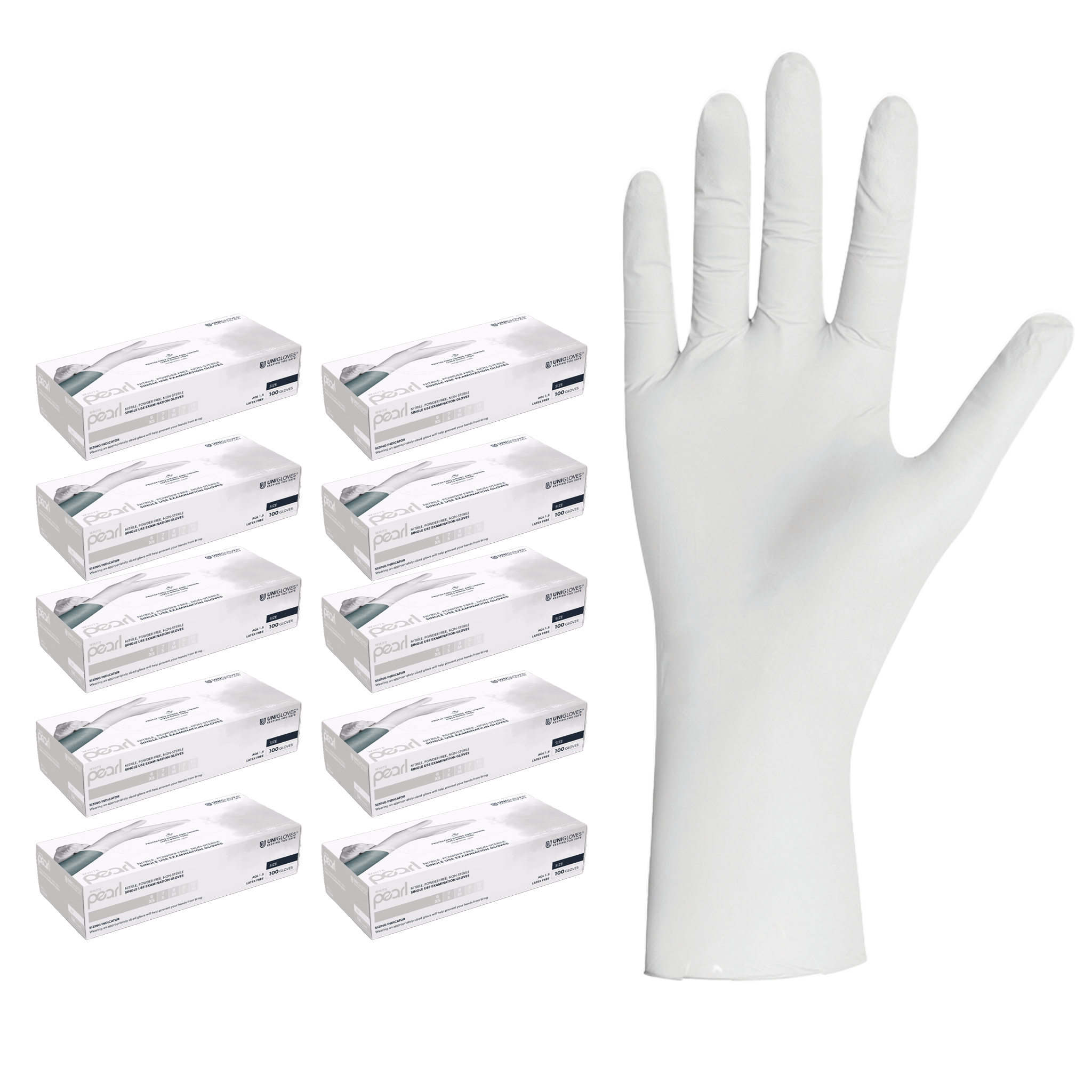 Unigloves WHITE PEARL Nitrilhandschuhe   Gr. XS-XL Karton mit 1000 Stück Unigloves WHITE PEARL Nitrilhandschuhe   Gr. XS-XL Karton mit 1000 Stück