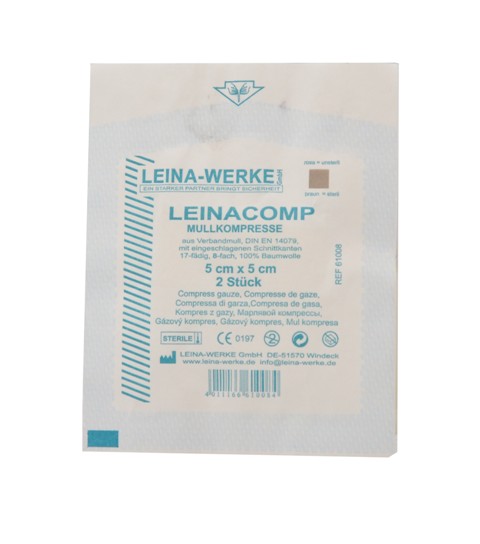 Mullkompressen | 5 cm x 5 cm | Steril | 2 Stück/Packung Mullkompressen | 5 cm x 5 cm | Steril | 2 Stück/Packung