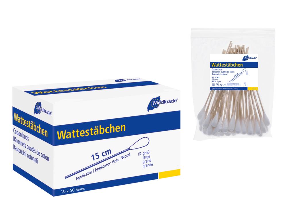 Wattestäbchen mit Holzgriff | Großer Kopf | 10 x 50 Stück/Beutel Wattestäbchen mit Holzgriff | Großer Kopf | 10 x 50 Stück/Beutel