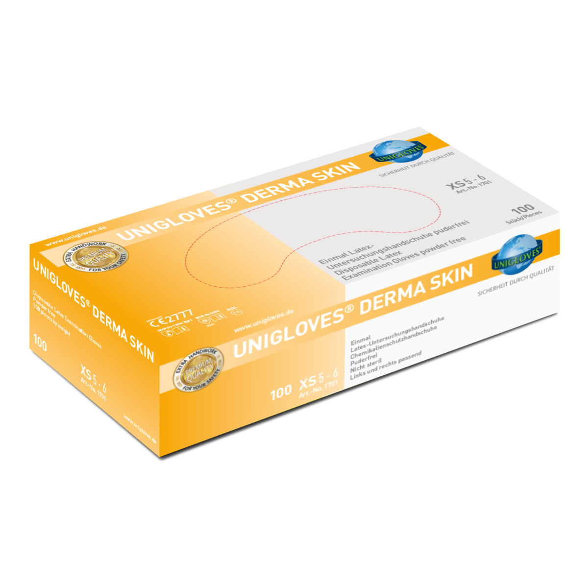 Unigloves Latexhandschuhe DERMA SKIN  Gr. 5-6 X-Small 100 Stück/Box Unigloves Latexhandschuhe DERMA SKIN  Gr. 5-6 X-Small 100 Stück/Box