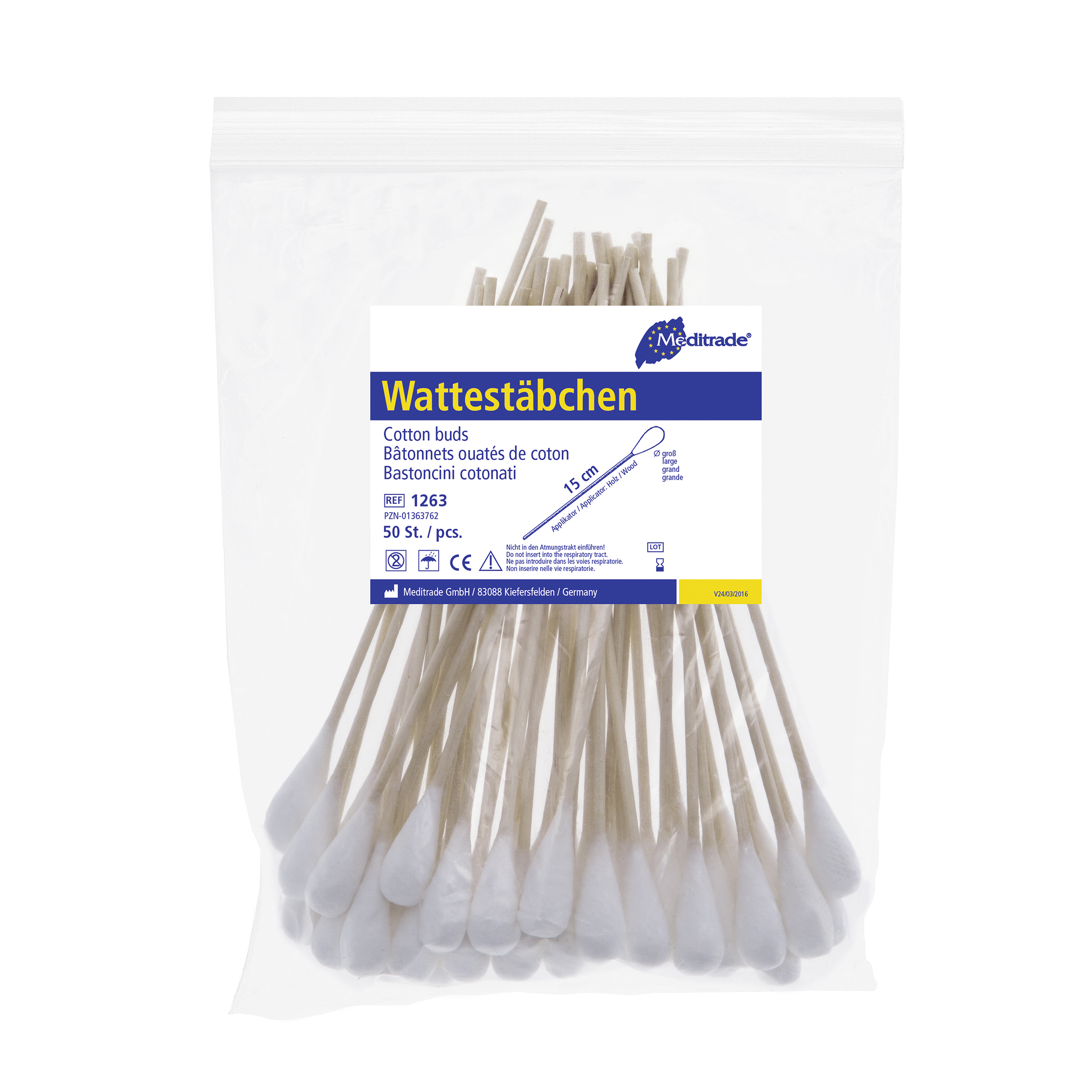 Wattestäbchen mit Holzgriff | Großer Kopf | 50 Stück/Beutel Wattestäbchen mit Holzgriff | Großer Kopf | 50 Stück/Beutel