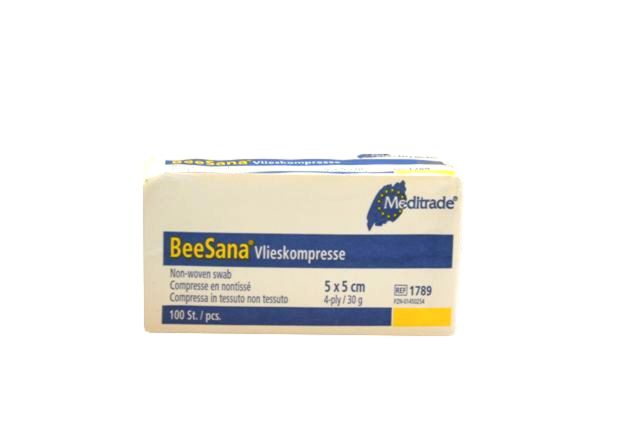 Beesana® | Vlieskompressen | Unsteril | 5 x 5 cm | 4-fach | 100 Stück Beesana® | Vlieskompressen | Unsteril | 5 x 5 cm | 4-fach | 100 Stück