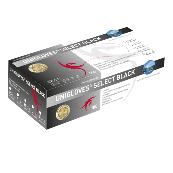 Unigloves Latexhandschuhe SELECT BLACK | XS - XL | 100 Stück/Box