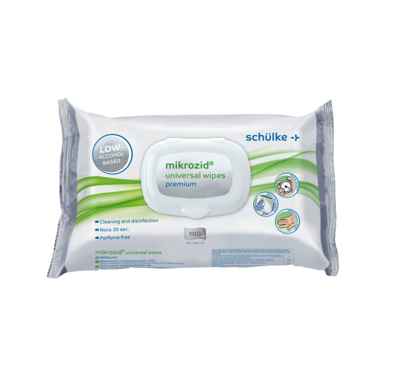 Schülke mikrozid® universal wipes premium | Alkoholische Desinfektionstücher | 100 Stück/Packung