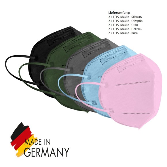 FFP2 Atemschutzmasken | Farbmix-Set | 10 Stück | ohne Ventil |