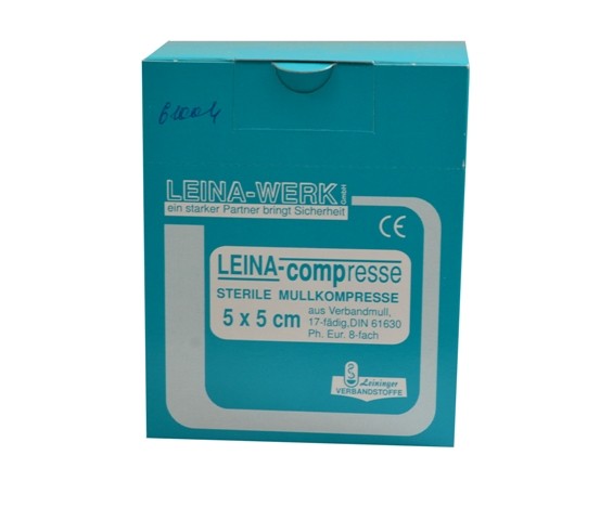 LEINACOMP-Mullkompressen | 5 cm x 5 cm | Einzeln eingesiegelt | Steril | 50 Stück/Packung