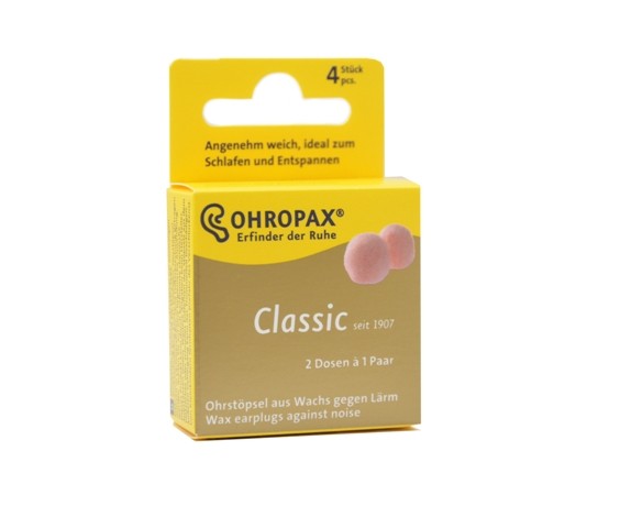 OHROPAX® Classic | Ohrstöpsel aus Wachs | Hängefaltschachtel mit 2 Dosen à 1 Paar